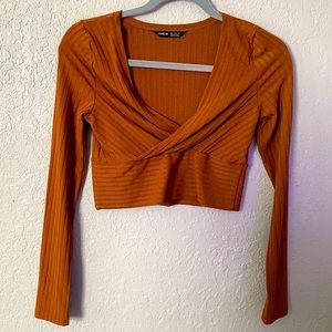 Brown Long Sleeve Crop Top Size XS